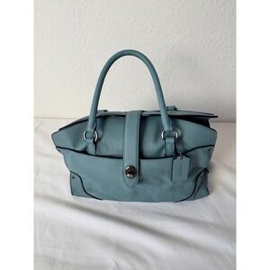 Coach Mercer Leather Satchel Handbag Teal Blue Top Handle Bag Silver Hardware